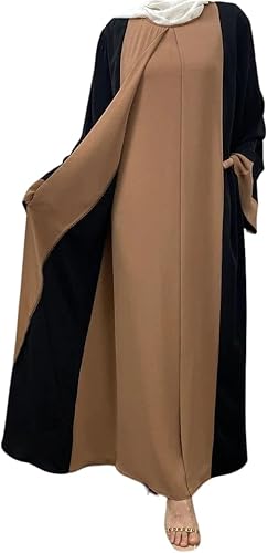 Women's Long Sleeve Two-Tone Abaya Dress, Modest Islamic