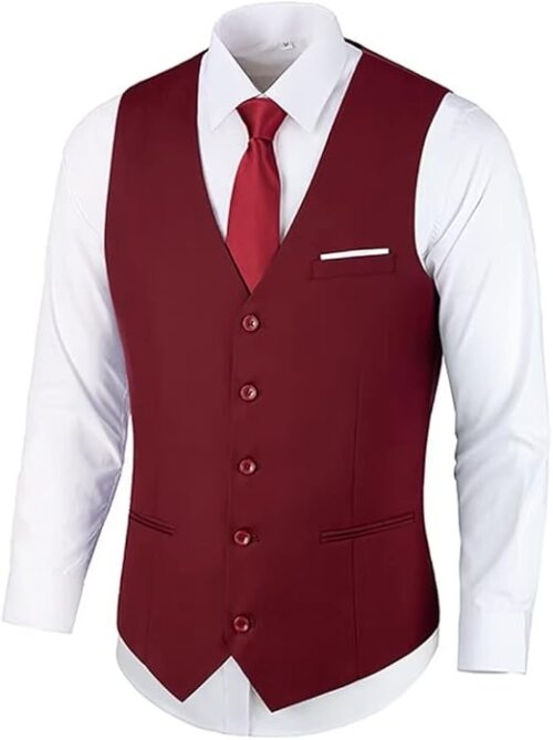 Bakerbear Mens Suit Vests V-Neck Casual Vest Dress for Men Formal Tuxedo Wedding Vests Men's Waistcoat