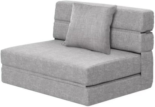 ANONER Folding Sleeper Chair Sofa Bed Lazy Couch with Pillow, Twin Size, Light Gray