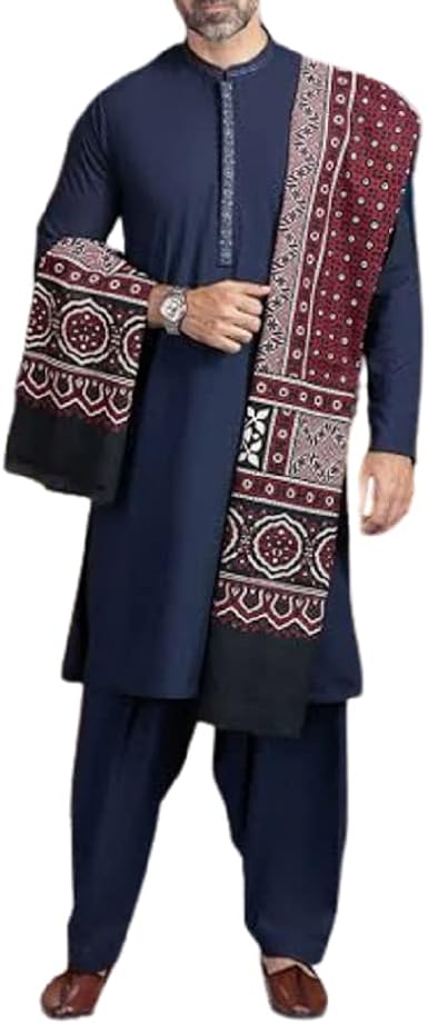 Ajrakh print vintage sindhi scarf design dress. Handmade sindhi culture Ajrak scarf