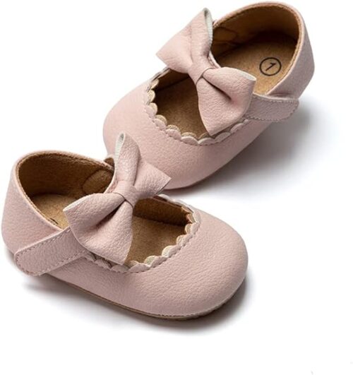 Meckior Infant Baby Girls Soft Sole Bowknot Princess Wedding Dress Mary Jane Flats Prewalker Newborn Light Baby Sneaker Shoes