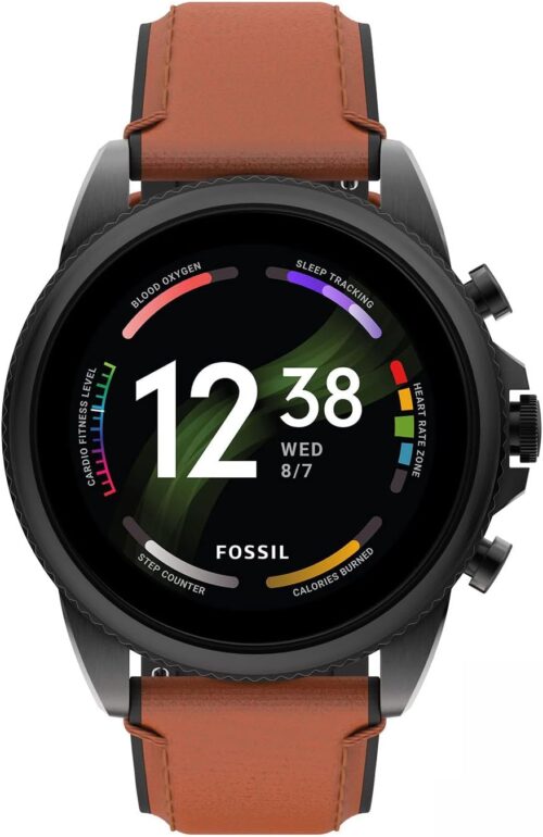 Fossil Men's Gen 6 44mm Stainless Steel and Leather Touchscreen Smart Watch, Color: Brown