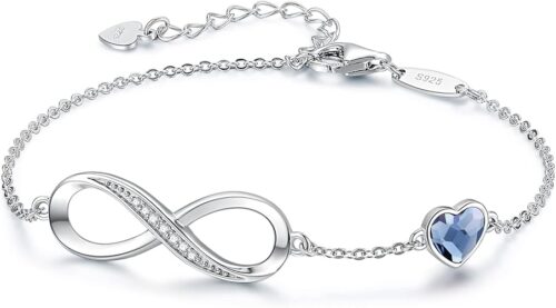 CDE Infinity Heart Birthstone Charm Link Bracelet for Women 925 Sterling Silver