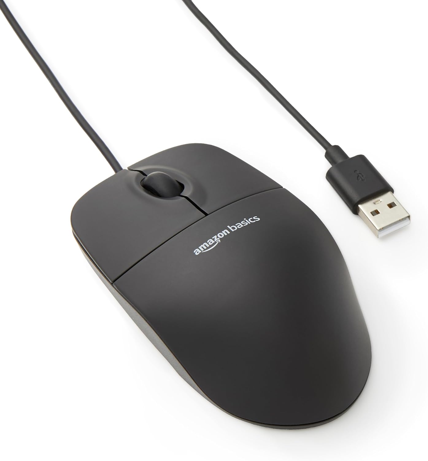 Amazon Basics 3-Button USB Wired Mouse with Scrolling and Tracking - Standard, Black