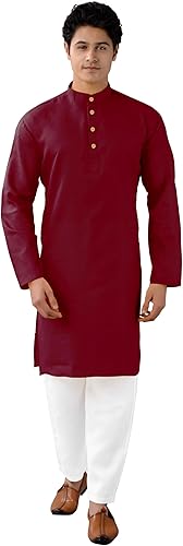 Chandrakala Men's Tunic Cotton Kurta Pajama Set Indian Casual Yoga Dress (MK101)