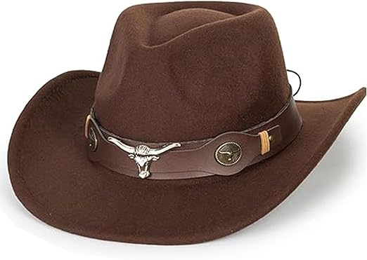 IZUS Kids Western Cowboy Hat Black Felt Cowgirl Hat Brown Western Party Hat for Boys-Girls 4-8Years