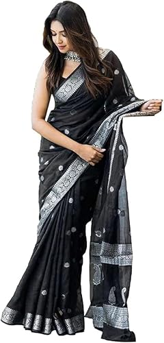 Women's Jacquard Cotton Silk Saree with Unstitched Blouse
