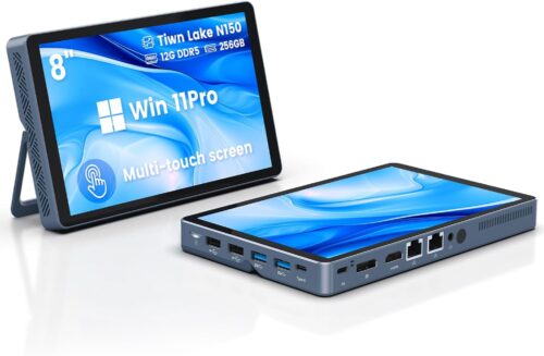 Mini PC N150(up to 3.6GHz), 12GB DDR5 RAM 256GB/512GB/1TB M.2 SSD Mini PC with 8-Inch Touchscreen 4K Dual Display,WIFI6,BT5.2,12 Ports, Portable Micro Computer