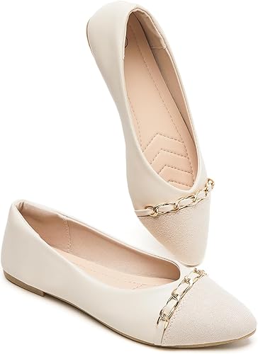 BABUDOG Women's Black Flats Shoes,White Dress Shoes for Women,Crimping Faux Suede Ballet Flats Comfortable