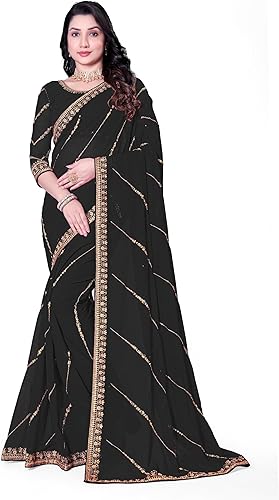 Women's Georgette Sequin Embroidery Saree with Blouse Piece Indian Sarees for Women