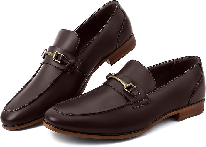 Men's Dress Penny Loafers, Mens Business Formal Leather Loafer Shoes, Moc Toe Casual Stylish Slip On Wedding Shoe for Men