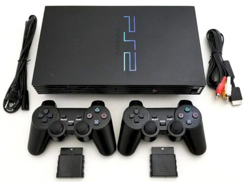 Sony PS2 Game System Gaming Console with 2 WIRELESS CONTROLLERS PLAYSTATION-2 Black (Renewed)