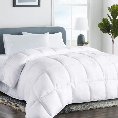 COHOME Quilted Twin/Twin XL Size Comforter - All-Season Down Alternative Duvet Insert - Luxury Hotel Soft Breathable White Comforter with Anti-Clump Tech & 8 Tabs - Reversible（64"x88"）