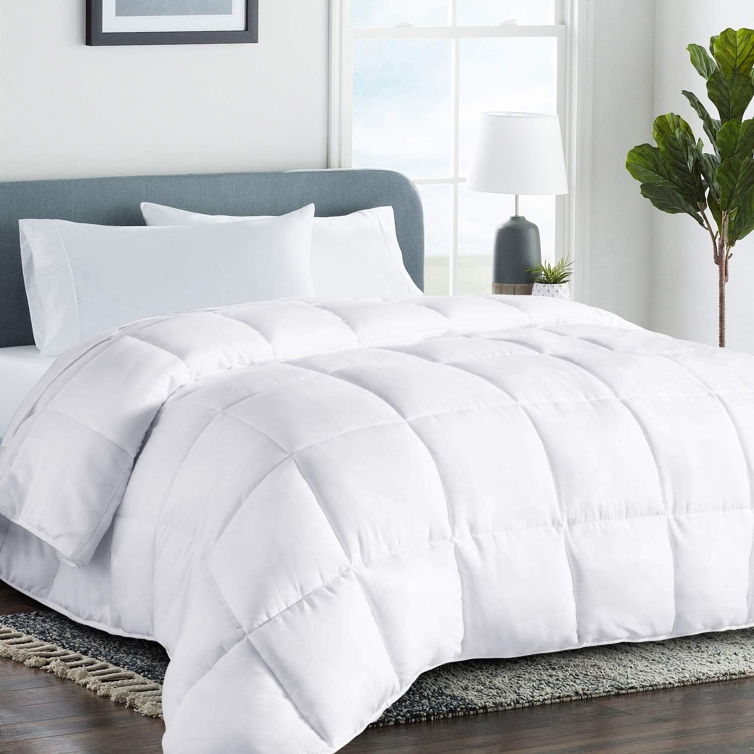 COHOME Quilted Twin/Twin XL Size Comforter - All-Season Down Alternative Duvet Insert - Luxury Hotel Soft Breathable White Comforter with Anti-Clump Tech & 8 Tabs - Reversible（64"x88"）