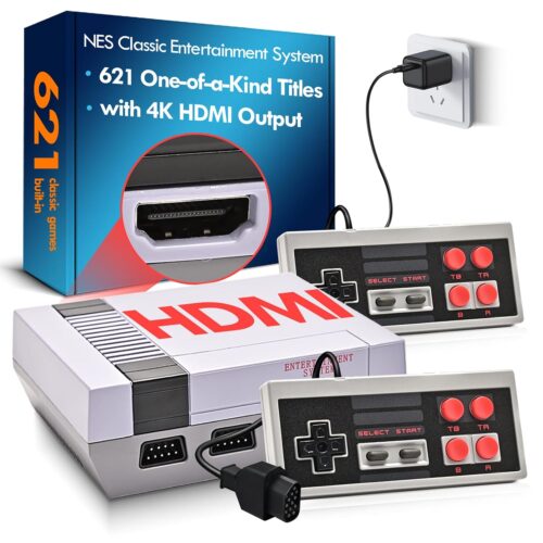 Retro Gaming Console with 621 Built-in Games, Retro Game Console for NES, HDMI Classic Mini Entertainment System for Nintendo, Plug and Play with Dual Controllers