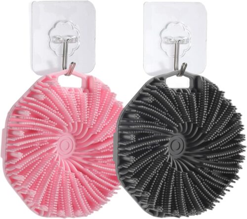 2Pcs Silicone Body Scrubber,Exfoliating Body Scrubbers for use in Shower,Silicone Body Brush for Showering and Anti-Slippery Handles for All Skin Types,Eco Friendly Shower Scrubber for Body (Pink)