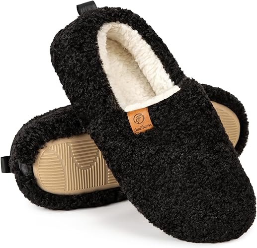 EverFoams Women’s Soft Curly Full Slippers Memory Foam Lightweight House Shoes Cozy Loafer with Polar Fleece Lining