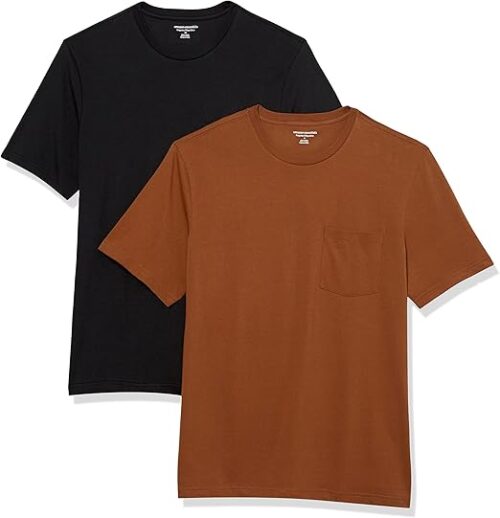 Amazon Essentials Mens T-Shirts, Regular-Fit, Short-Sleeve Crewneck Pocket, Pack of 2