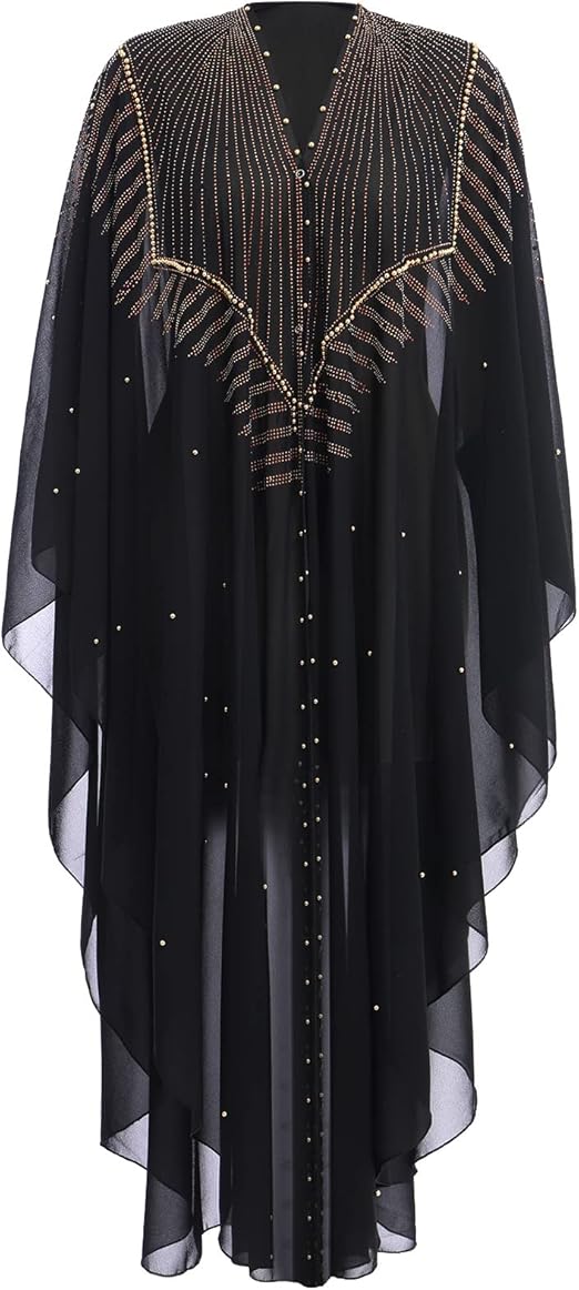 OBEEII Muslim Dress for Women Loose Batwing Sleeved Hooded