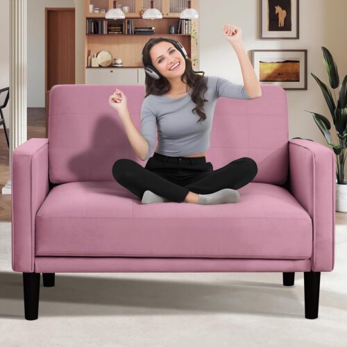 45" Pink Comfy Loveseat Sofa for Small Spaces, Small Sofa with Removable Washable Cover, High Density Foam Cushions, Solid Wood Frame, Ideal for Apartments, Easy to Assemble