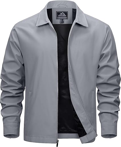 EKLENTSON Mens Lightweight Jackets Full Zip Laydown Collar Golf Light Windbreaker Jackets with Zip Pockets