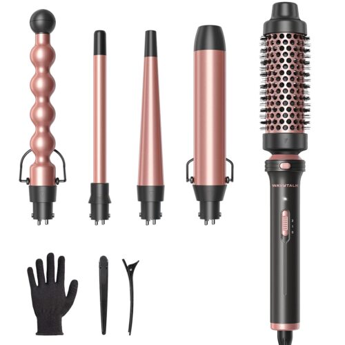 Wavytalk 5 in 1 Curling Wand Set, Multi Curl, Curling Wand Set with Thermal Brush and 4 Interchangeable Ceramic Curling Wand