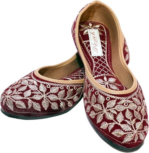 Zari Work Rajasthani Juttis for Women – Unique Stylish Designer Flat Mojaris | Ethnic Handcrafted Slip-On Leather Shoes for Party, Casual & Daily Wear