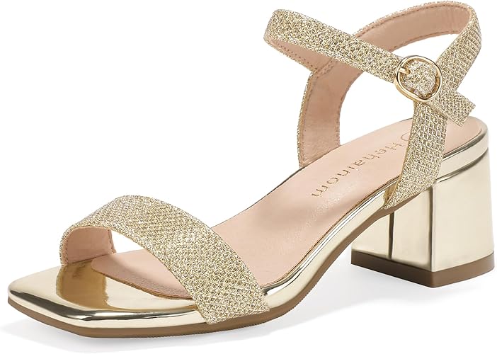 Hehainom Girls Heels Dress Shoes Square Toe Sandals Flower Girl Party Wedding Church Little Big Kid Shoes