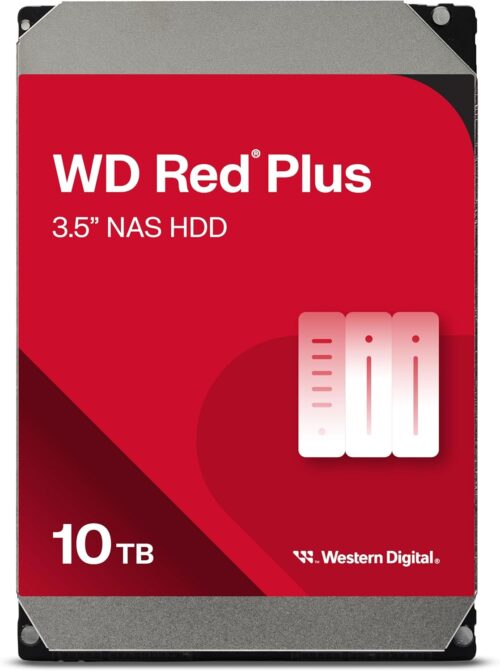 Western Digital 10TB WD Red Plus NAS Internal Hard Drive HDD - 7200 RPM, SATA 6 GB/s, CMR, 512 MB Cache, 3.5" - WD100EFGX