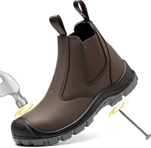 Steel Toe Work Boots for Men Slip-on Chelsea Boot, Men's Industrial & Construction Shoes, Waterproof, Lightweight, Comfortable (Copy)