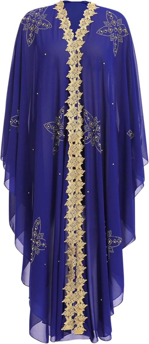 OBEEII Muslim Dress for Women Loose Batwing Sleeved Hooded Beaded Embroidery Long Abaya Dress Kaftan Abayas Islamic Robe (Copy)