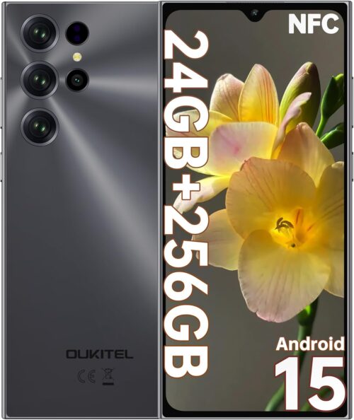 OUKITEL C61 Pro Android 15 Phone - 6.88" HD+ Screen Cell Phone Unlocked, 24GB+256GB/SD 1TB, 5150mAh Battery Smartphone, 13MP Camera, 90HZ Refresh Rate, NFC/Face ID/Fingerprint, Supports T-Mobile,Grey