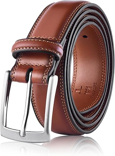 MILORDE Men's Genuine Leather Dress Belt, Handmade, 100% Cow Leather, Fashion & Classic Designs for Work Business and Casual
