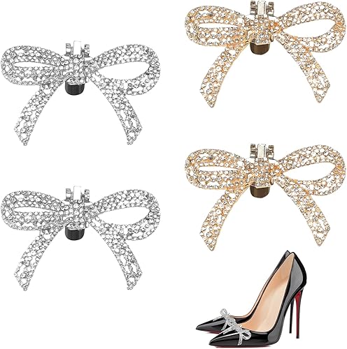 4pcs Bow Shoe Clips Crystal RhineStone Bow Shoe Clips Women Heel Clips Shoe Charms Bow Clips for Shoes Party Bow Accessories Women