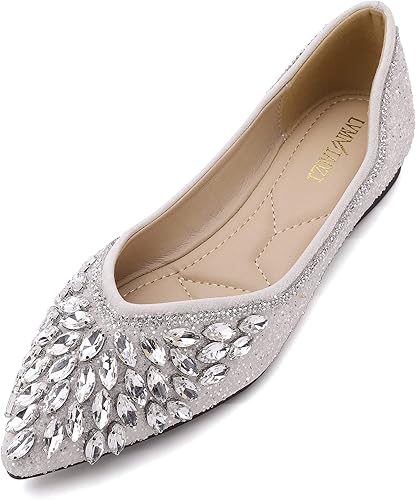 Flats Shoes Women Rhinestone Sequin Wedding Pointed Toe Dress Flat Shoes Comfortable Flats for Women Dressy