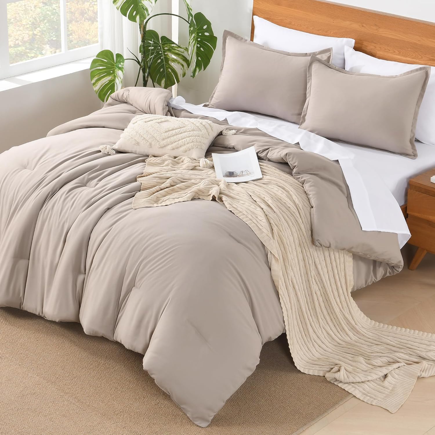 Andency King Size Comforter Set - 7 Pieces Bed in a Bag King Bedding Comforter Sets Oatmeal