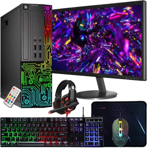 Dell Optiplex Small Desktop Computer (SFF) PC | Quad Core Intel i5 (3.2GHz) | 16GB DDR3 RAM | 512GB SSD | 24 Inch Monitor | RGB Gaming Keyboard & Mouse, Headset | Windows 11 Pro (Renewed)