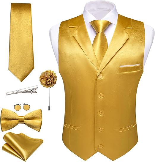 Barry.Wang Mens Formal Suit Vest Tie Bowtie Set 8PC Lapel Collar Casual Slim Fit Waistcoat Wedding Party Tuxedo