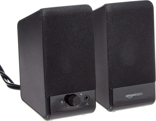 Amazon Basics USB-Powered Computer Speakers for Desktop or Laptop PC with Volume Control, Plug-N-Play, Black