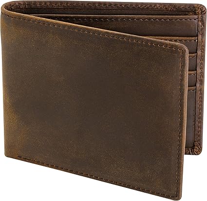 Top Grain Leather Wallet for Men | RFID Blocking | Extra Capacity Bifold Wallet with 2 ID Windows | Ultra Strong Stitching | Slim Billfold with 8 Card Slots | Gift for Him