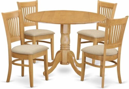 East West Furniture DLVA5-OAK-C 5 Piece Kitchen Table & Chairs Set Includes a Round Dining Room Table
