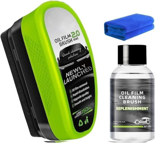 Upgrade Automotive Oil Film Cleaning Brush, 2025 New 2.0 Green Oil Film Wipe, Car Glass Oil Film Cleaner for Windshield