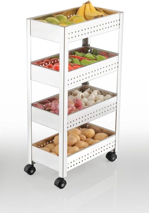 4 Tier Portable & Multi-Utility Storage Rack | Kitchen Organizer Shelf & Steel Book Stand for Home