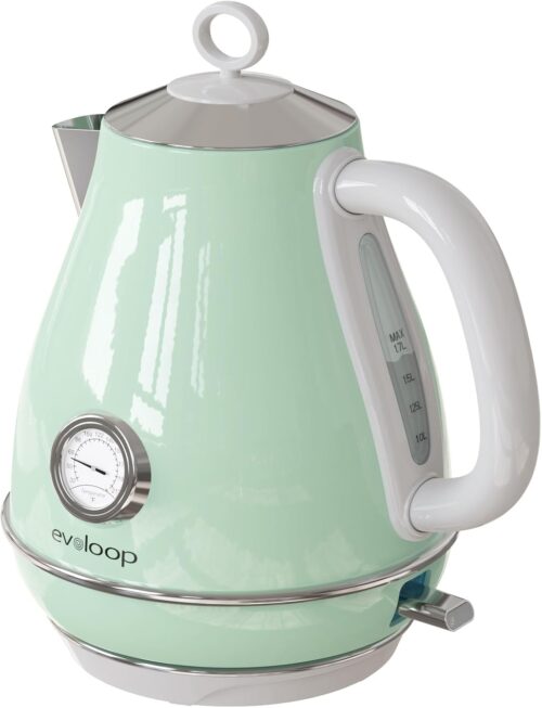 Evoloop Electric Tea Kettle, 1500W /1.7 Liter Hot Water Boiler Heater Pot, Retro Electric Kettle with Thermometer