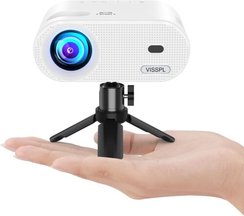 Mini Projector, VISSPL Full HD 1080P Video Projector, Portable Outdoor Projector with Tripod, Kids Gift