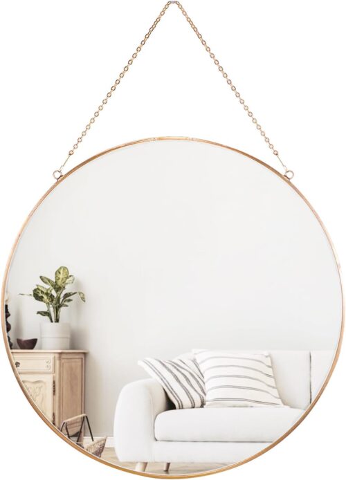 Dahey 11.8-inch Small Hanging Circle Mirror Wall Decor Gold Round Mirror with Hanging Chain for Living Room