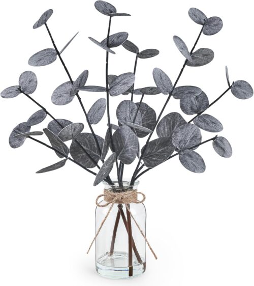 Artificial Eucalyptus Stems in Glass Vase with Faux Water Halloween Decor