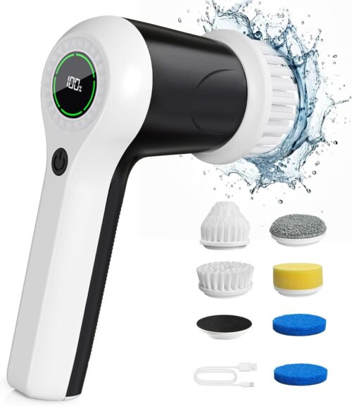 Electric Spin Scrubber, Cordless Shower Scrubber with Battery Level Display, 2 Speeds Electric Scrubber