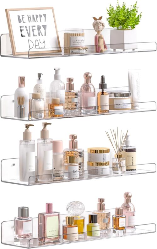 Acrylic Shelves for Bathroom Storage, 15" Floating Shelves Wall Organizer for Perfume