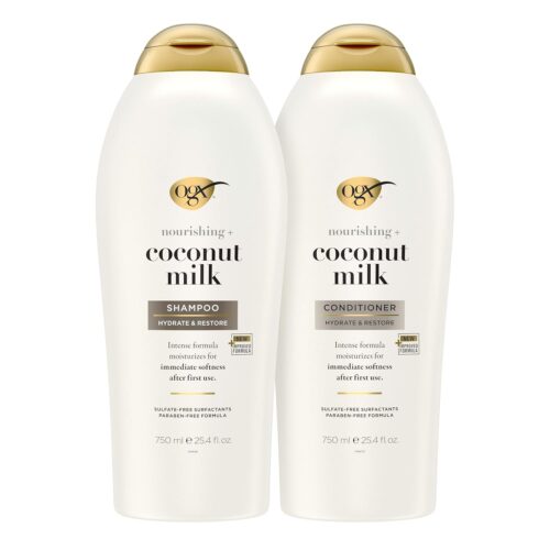 OGX Shampoo and Conditioner Set, Nourishing + Coconut Milk, Shampoo and Conditioner for Moisturizing & Strengthening Hair Care